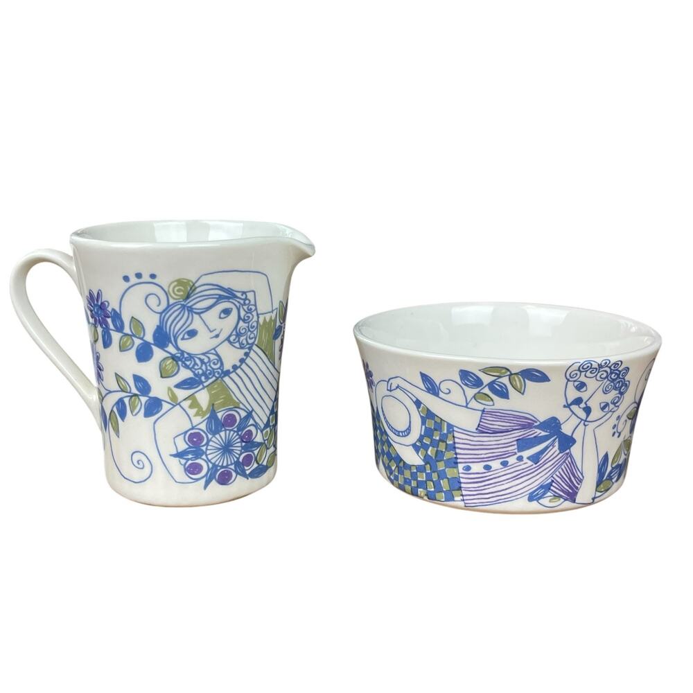 Figgjo Flint Turi Design Lotte Hand Painted Silkscreen Cream & Sugar Bowl Set - Picture 2 of 16